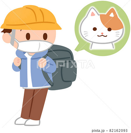 猫と避難する男性(マスク着用) 82162093