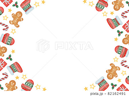 手描き風　クリスマス　手袋と靴下とジンジャーマンのパターンフレーム 82162491