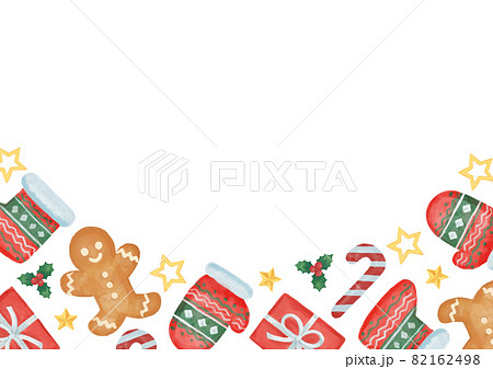 手描き風　クリスマス　手袋と靴下とジンジャーマンのパターンフレーム 82162498