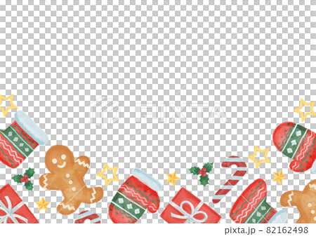 手描き風　クリスマス　手袋と靴下とジンジャーマンのパターンフレーム 82162498