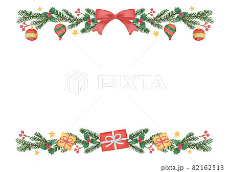 手描き風　クリスマス　モミの木（クリスマスツリー）とオーナメントのラインフレーム 82162513