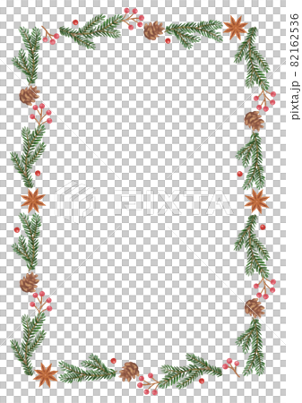 Hand-painted Christmas fir tree (Christmas tree) and dried nuts line frame 82162536