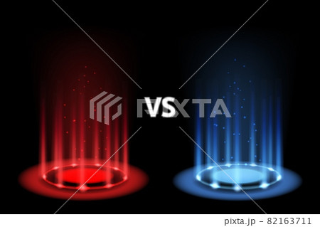 Versus battle. Portal magic with neon blue and red lightning. Realistic light effect with beams. 3D futuristic teleport funnel. Music or sport competition. Vector illustration 82163711