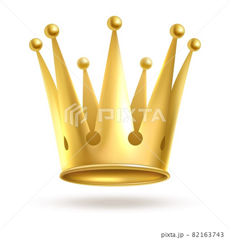 Crown golden. Gold elegant metal royal crowning isolated on white background. Queen or king, princess or prince coronation golden symbol. Monarchy head accessory. Vector realistic illustration 82163743