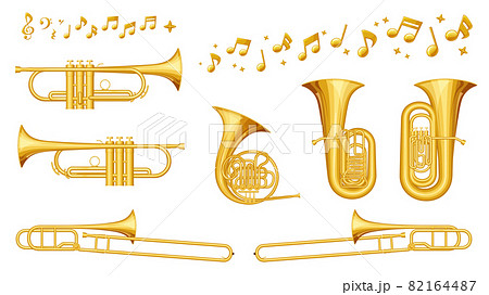 オーケストラに使う金管楽器のイラスト素材セット 82164487