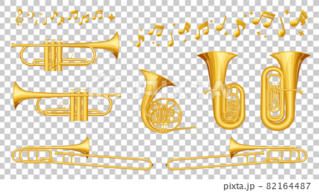 オーケストラに使う金管楽器のイラスト素材セット 82164487
