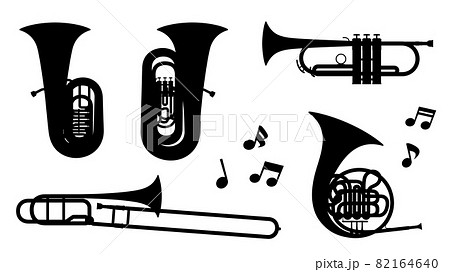 オーケストラに使う金管楽器のイラスト素材セット_シルエット 82164640