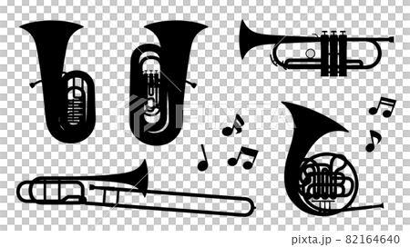オーケストラに使う金管楽器のイラスト素材セット_シルエット 82164640