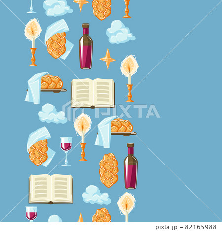 Shabbat Shalom seamless pattern with religious objects. Background with Jewish symbols. 82165988