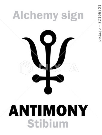 Alchemy Alphabet: ANTIMONY (Stibium), one of mundane stuffs, "metal of earth", figur.: Free Spirit of human; eq.: mesdemet, surma: 1) Antimony ore; 2) Regulus of Antimony (pure): formula=[St]. 82166501