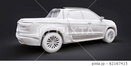 3D illustration of concept cargo pickup truck on grey isolated background. 3d rendering. 82167415