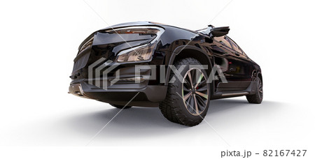 3D illustration of black concept cargo pickup truck on white isolated background. 3d rendering. 3D illustration of black concept cargo pickup truck on white isolated background. 3d rendering. 82167427