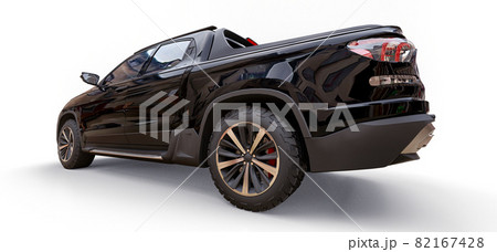 3D illustration of black concept cargo pickup truck on white isolated background. 3d rendering. 82167428