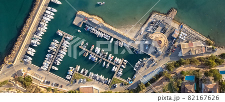 Panoramic cropped image drone point of view Cabo Roig harbour 82167626