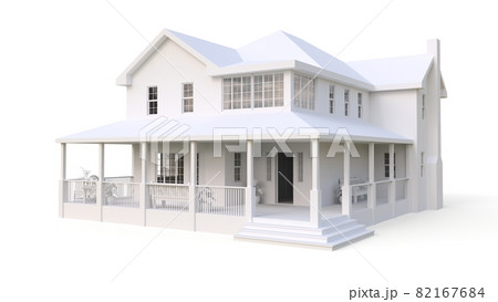 Modern beautiful house. A classic American cottage for a large family. 3D illustration Modern beautiful house. A classic American cottage for a large family. 3D illustration 82167684