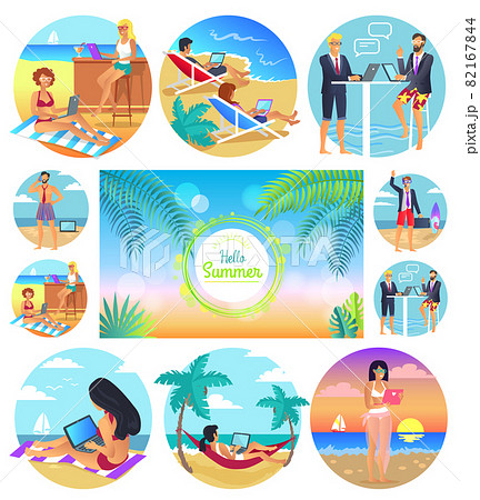 Hello Summer 2017 Poster Set Vector Illustration 82167844