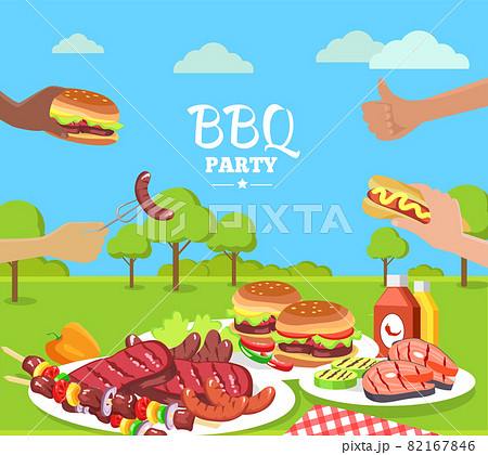 BBQ Party Colorful Poster with Cute Summer Park 82167846