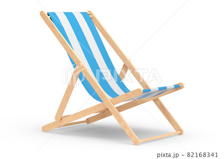 Blue striped beach chair for summer getaways isolated on white background. 82168341