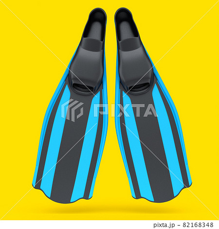 Blue diving flippers isolated on yellow. 3d render of snorkeling equipment 82168348