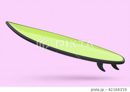 Realistic green surfboard for summer surfing isolated on pink background. Realistic green surfboard for summer surfing isolated on pink background. 82168359