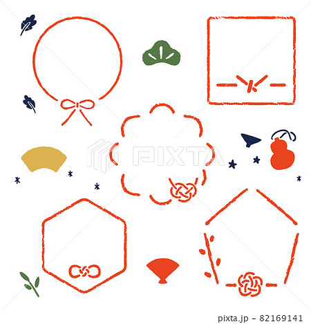 手書きの和風フレーム素材セット 82169141