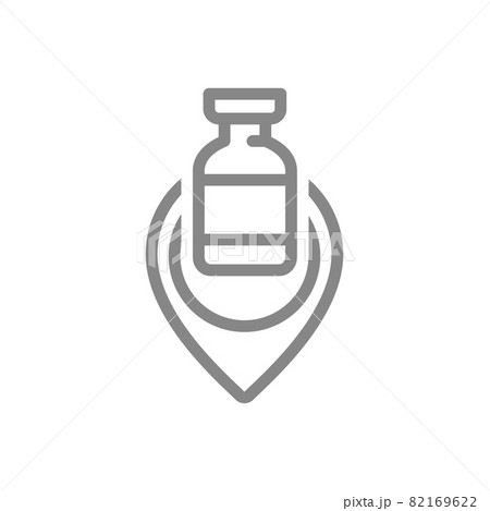 Medical ampoule with location line icon. Population vaccination center, vaccination information symbol 82169622