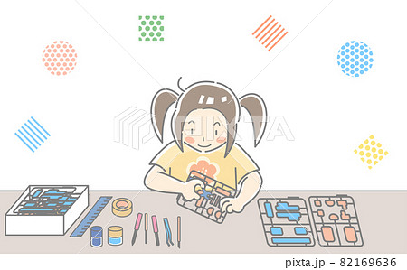プラモデルを作っている人物のイラスト素材