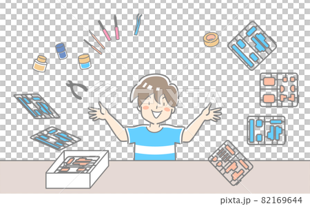 プラモデルを作っている人物のイラスト素材