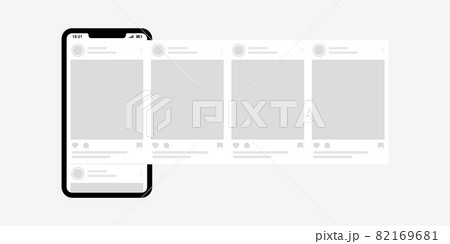 Smartphone with interface carousel posts. Carousel interface post mockup template. Social network ads 82169681