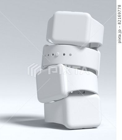 Stack of monochrome smart watches with colorful straps on white background. Stack of monochrome smart watches with colorful straps on white background. 82169778