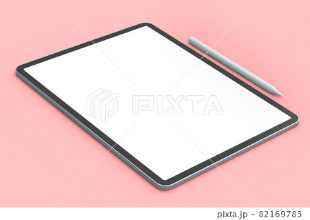 Computer tablet with pencil isolated on pink background. Computer tablet with pencil isolated on pink background. 82169783