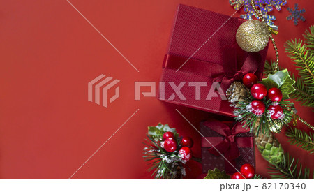 Christmas background with Christmas trees. Christmas card. Christmas background. Festive Christmas card. Vmd from above. 82170340