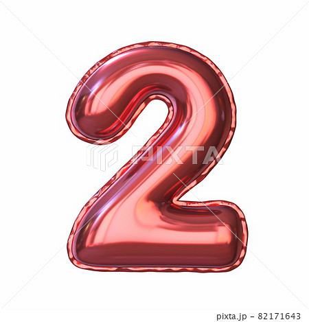 Red metallic balloon font Number 2 TWO 3D 82171643