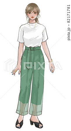 夏服ファッション Tシャツを着た女性のイラスト素材