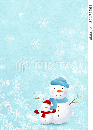 寒中見舞い 雪だるま 雪 背景のイラスト素材