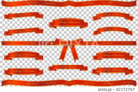 Merry Christmas inscription wrapping ribbon, gold line on red Merry Christmas inscription wrapping ribbon, gold line on red 82172767