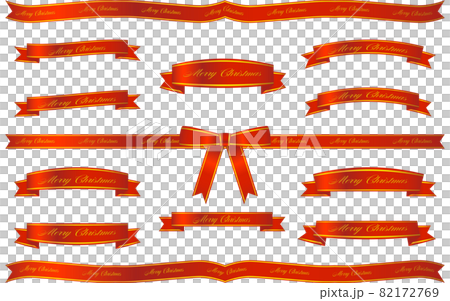 Merry Christmas inscription wrapping ribbon, gold line on red 82172769