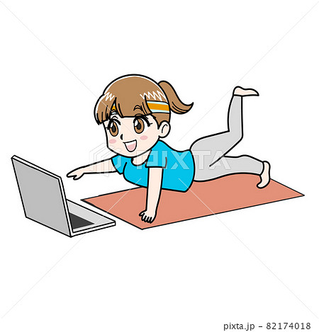 オンラインフィットネスで運動する女性イラスト 82174018