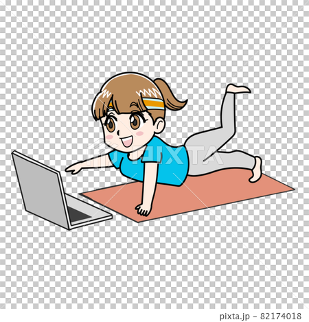 オンラインフィットネスで運動する女性イラスト 82174018