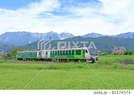 大糸線のリゾートビューふるさと　初秋の白馬山麓 82174374