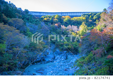 三波石峡　下久保ダム下　秋の風景　　　 82174741