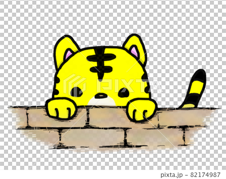 虎斑貓掛在牆上偷看 虎斑貓掛在牆上偷看 82174987