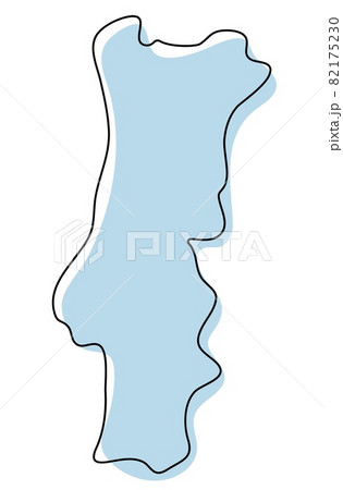 Stylized simple outline map of Portugal icon. Blue sketch map of Portugal vector illustration Stylized simple outline map of Portugal icon. Blue sketch map of Portugal vector illustration 82175230
