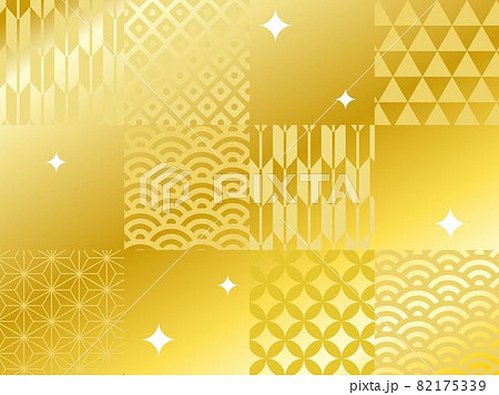豪華なイメージの金色の和柄の格子のイラスト キラキラ付きのイラスト素材