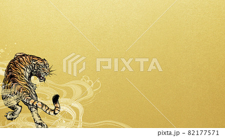虎と波の和風背景 82177571
