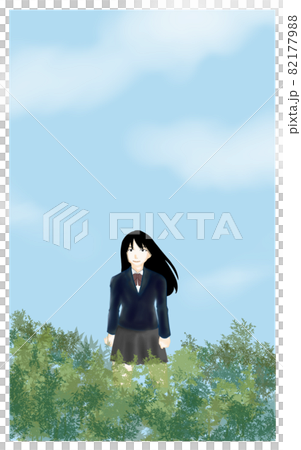 Illustration of a female student standing in the meadow 82177988