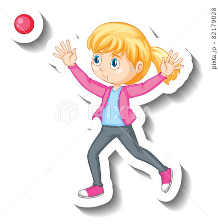 A girl throwing ball cartoon character sticker 82179028