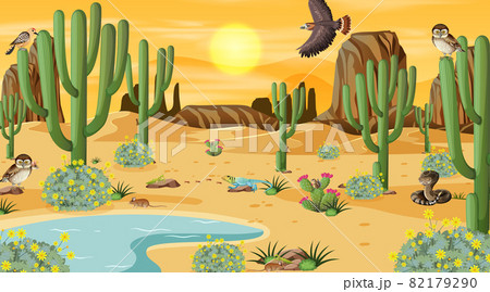 Desert forest landscape at daytime scene with desert animals and plants Desert forest landscape at daytime scene with desert animals and plants 82179290