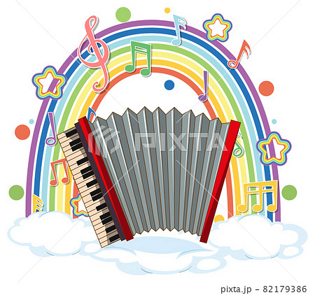 Accordion With Melody Symbols On Rainbowのイラスト素材
