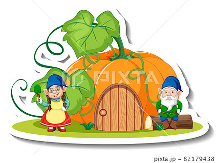 A sticker template with garden gnome or dwarf cartoon chracter A sticker template with garden gnome or dwarf cartoon chracter 82179438